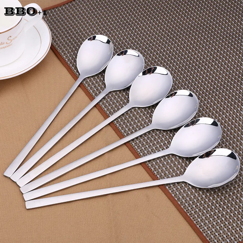 8.25'' Stainless Steel Dinner Spoon Set Long Handled Round Table Spoons