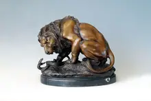 ATLIE BRONZES Larger Size Sculpture Bronze Lion fighting with Snake Statues Garden Ornament French arts collctions Souvenirs