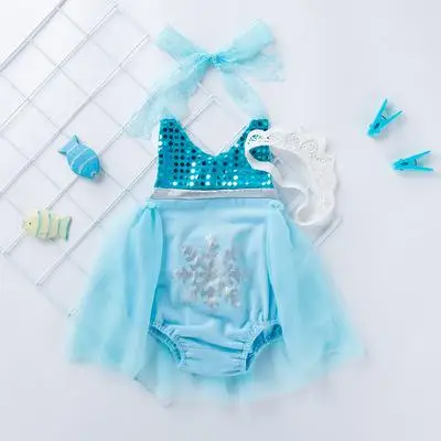 Боди для новорожденных; Костюм Русалки для девочек; Забавный детский комбинезон; одежда русалки для малышей 6-18 месяцев - Цвет: Sky Blue