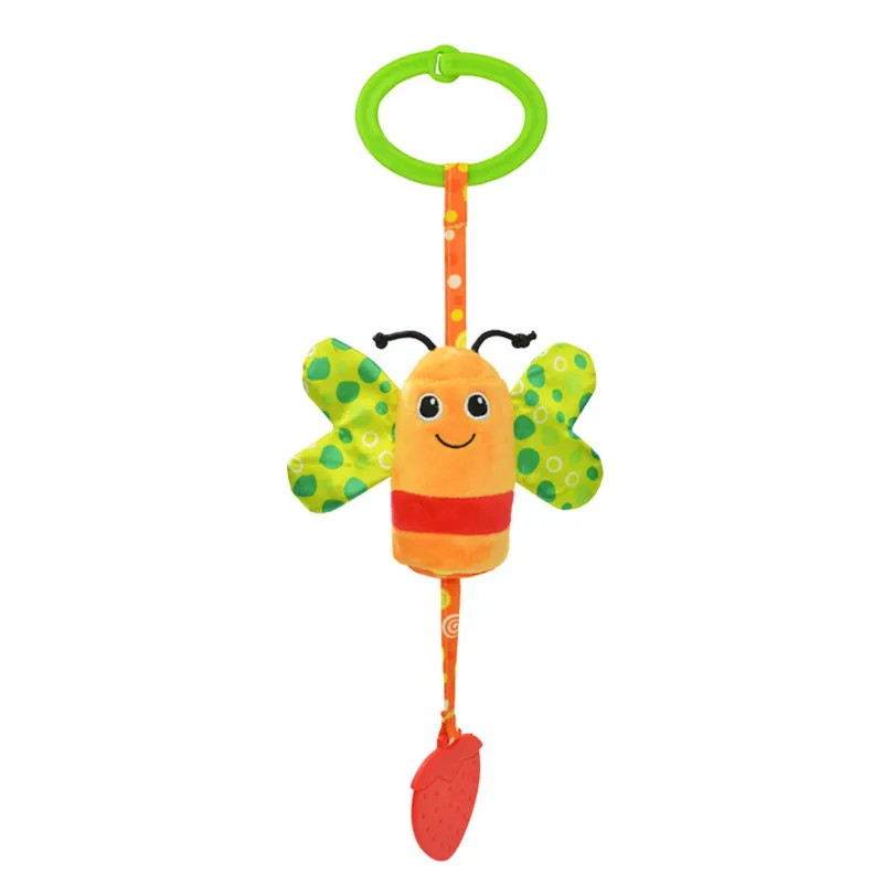 New Plush Baby Toys Teeth Rubber Wind Chimes For Stroller Accessories Bed Hanging Toy 4 Types Owl Parrot Bee Beetle