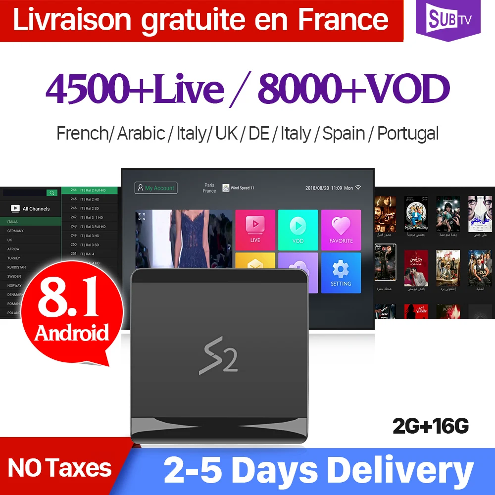 

4K IPTV France Box Android 8.1 2G 16G Leadcool S2 SUBTV IPTV Subscription 1 Year French Belgium Netherlands Canada Arabic IP TV