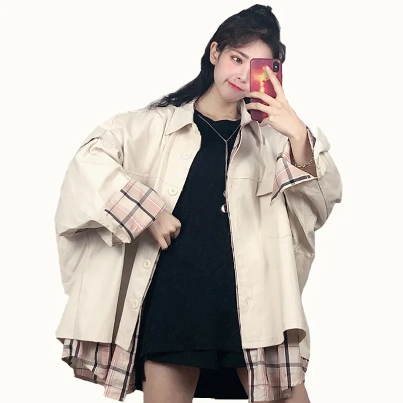 

Autumn Harajuku BF Oversize Women Bomber Jacket Loose Stitch Woman Jacket Spring College Student Feminine Coat