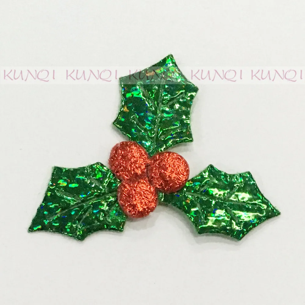 

100pcs Holly Berries and Leaves Appliques for Christmas Decoration,Table Decoration,Stick-on DIY 30MM Laser Green Color