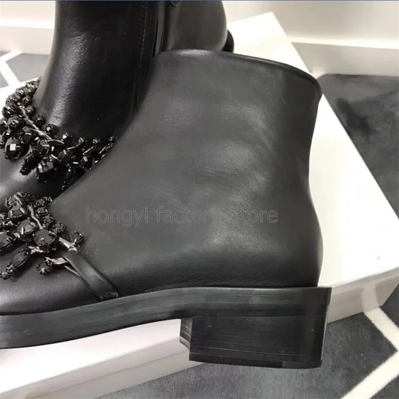 Hot Sale boots women round toe winter boots side zip crystal platform boots Low heeled ankle boots for women shoes Women's Shoes