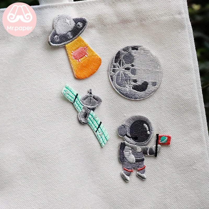 

Mr.Paper 4 Designs Cute Universe Moon UFO Astronaut Embroidery Sticker Stitch Patch DIY Clothes Jeans Decoration Fabric Stickers