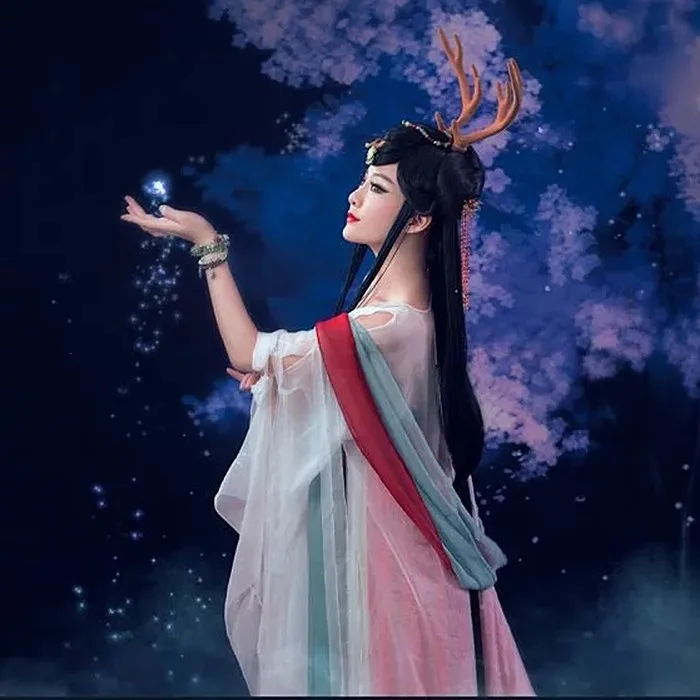 Jiu Se Lu олень Фея девять цветов Фэнтези косплей костюм Hanfu для женщин сказочный костюм