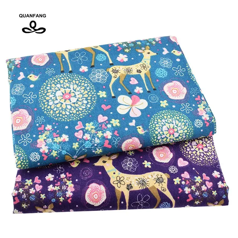 

QUANFANG Printed Cotton Linen Fabric For Patchwork Quilting DIY Sewing Sofa Table Cloth Furniture Cover Tissue Material meter