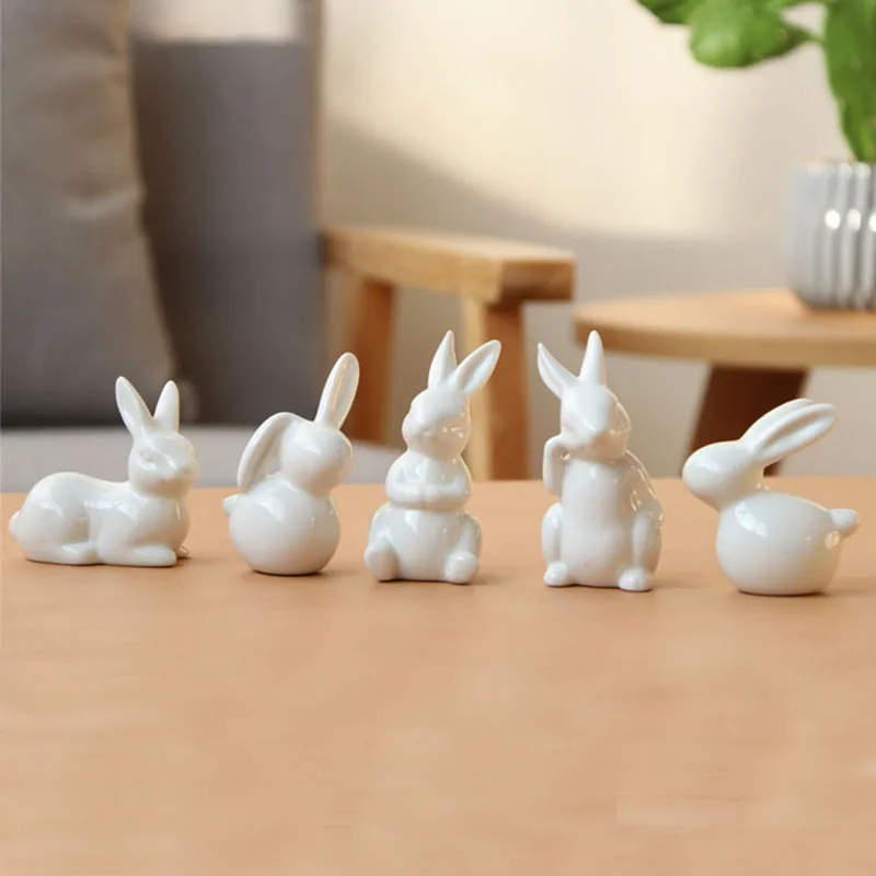 

Fairy Garden Ceramic Pure White Rabbit Figurines Porcelain Home Decoration Wedding Decor Girl Gift Statue Handmade Polish Bonsai