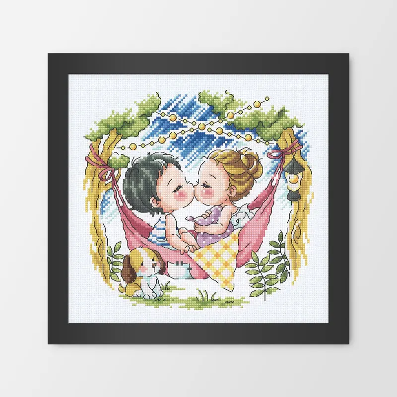 

Gold Collection Lovely Counted Cross Stitch Kit Camping Couple Good Night Kiss Boy and Girl SO