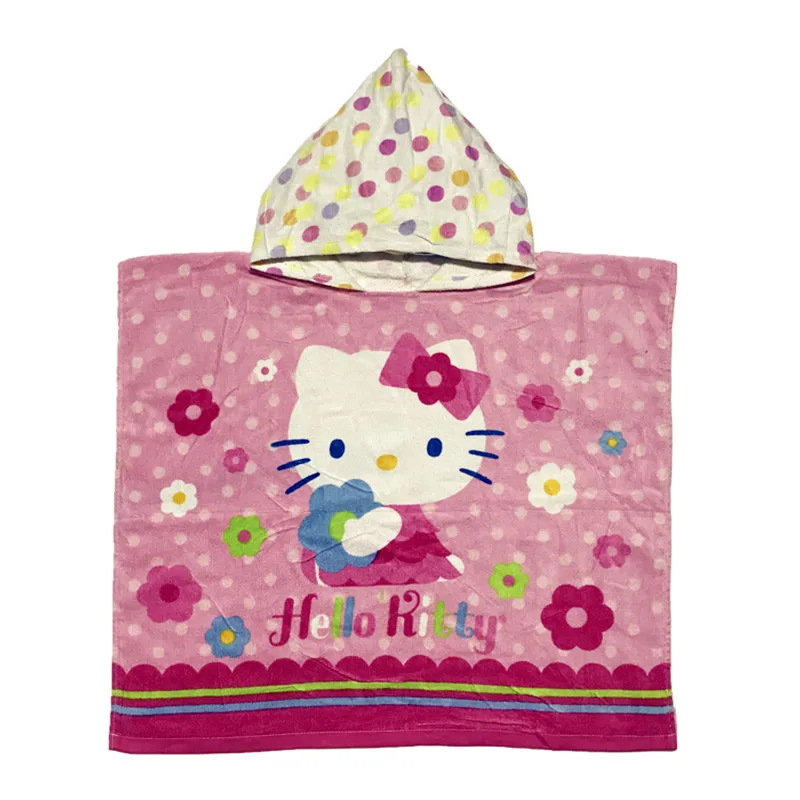 cartoon cotton hello kitty kt cat flower heart hooded bath towel girl