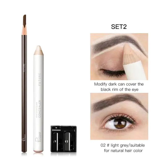 Pudaier Eyebrow Pencil White Concealer Fixing Pen Set Shaping