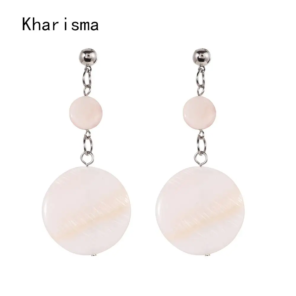 KHARISMA Fashion Stud Earrings For Women Lady Pop Summer Round Natural Shell Long Pompom Pom Jewelry Accessories Party Gifts | Украшения и
