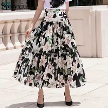 Svoryxiu подиумная летняя юбка с цветочным принтом лилии женская элегантная трапециевидная юбка миди повседневные праздничные юбки