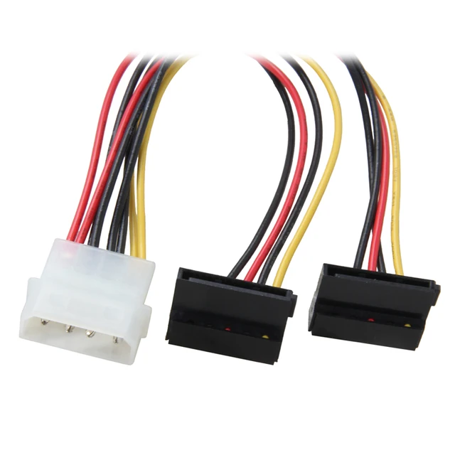 8 inch Molex 4-pin Male to Right Angle 2x SATA Power 15-pin 90-Degree Y-Splitter Converter Adapter Cable,ATX 12V/5V &HDD/SSD use