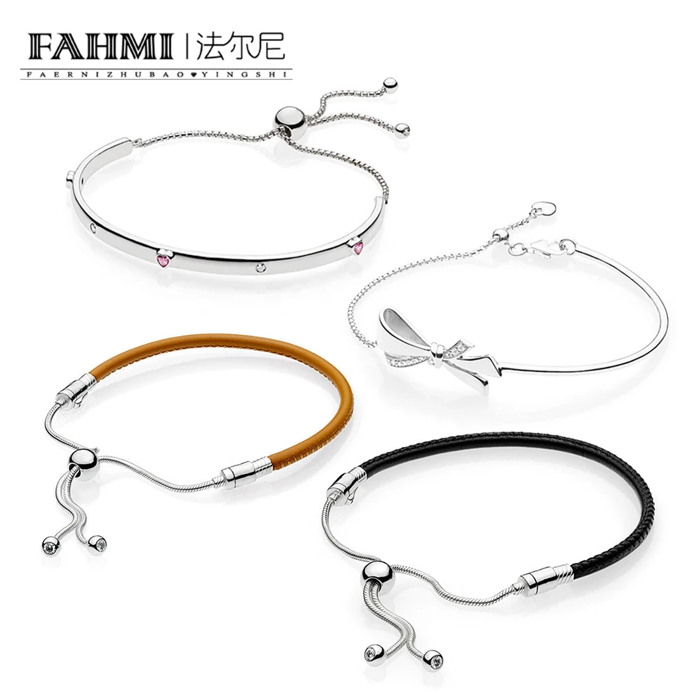 

FAHMI 100% 925 Sterling Silver 1:1 Charm EXPLOSION OF LOVE BRILLIANT BOW MOMENTS BLACK LEATHER Golden Tan Leather