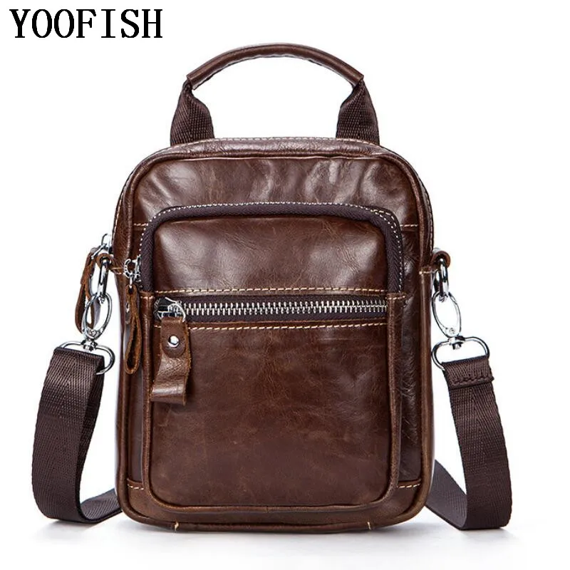 

YOOFISH Men Genuine Leather Messenger Bag Men Bag Fashion Casual Crossbody Shoulder Bag Cowhide Men Business Bags Briefcase