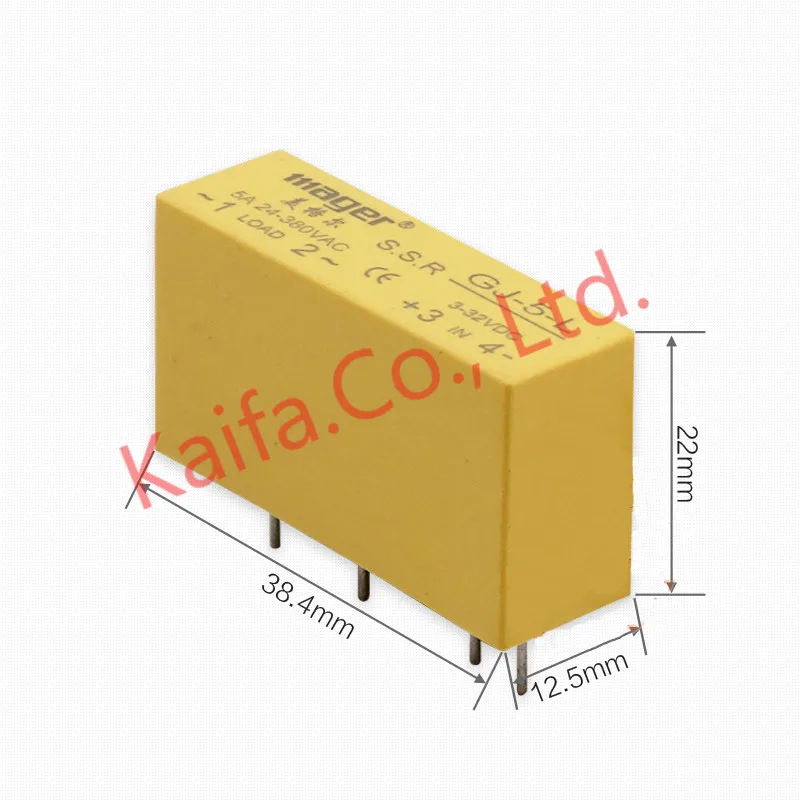 

Mager 5Pcs/lots Mini contact pin SSR 5A Solid State Relay DC-AC input 3-32VDC load 24-380VAC GJ-5-L