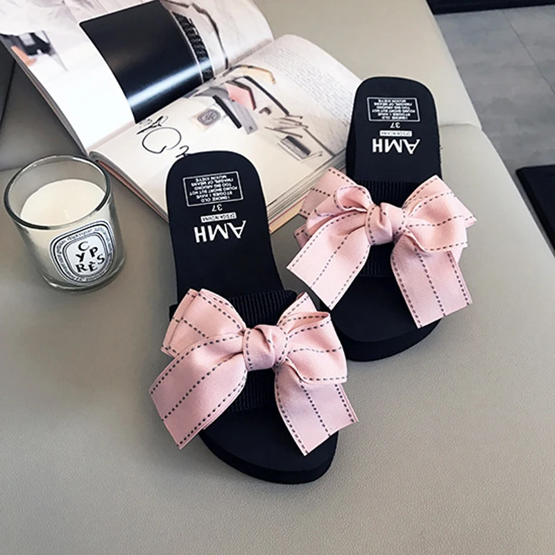 Sandalias de lazo a rayas de diseñador de moda, chanclas de tacón alto para  mujer, Lazo de cinta, zapatos de cuña para verano, sandalias de plataforma  para mujer y245|bow sandals|platform sandalswomen platform