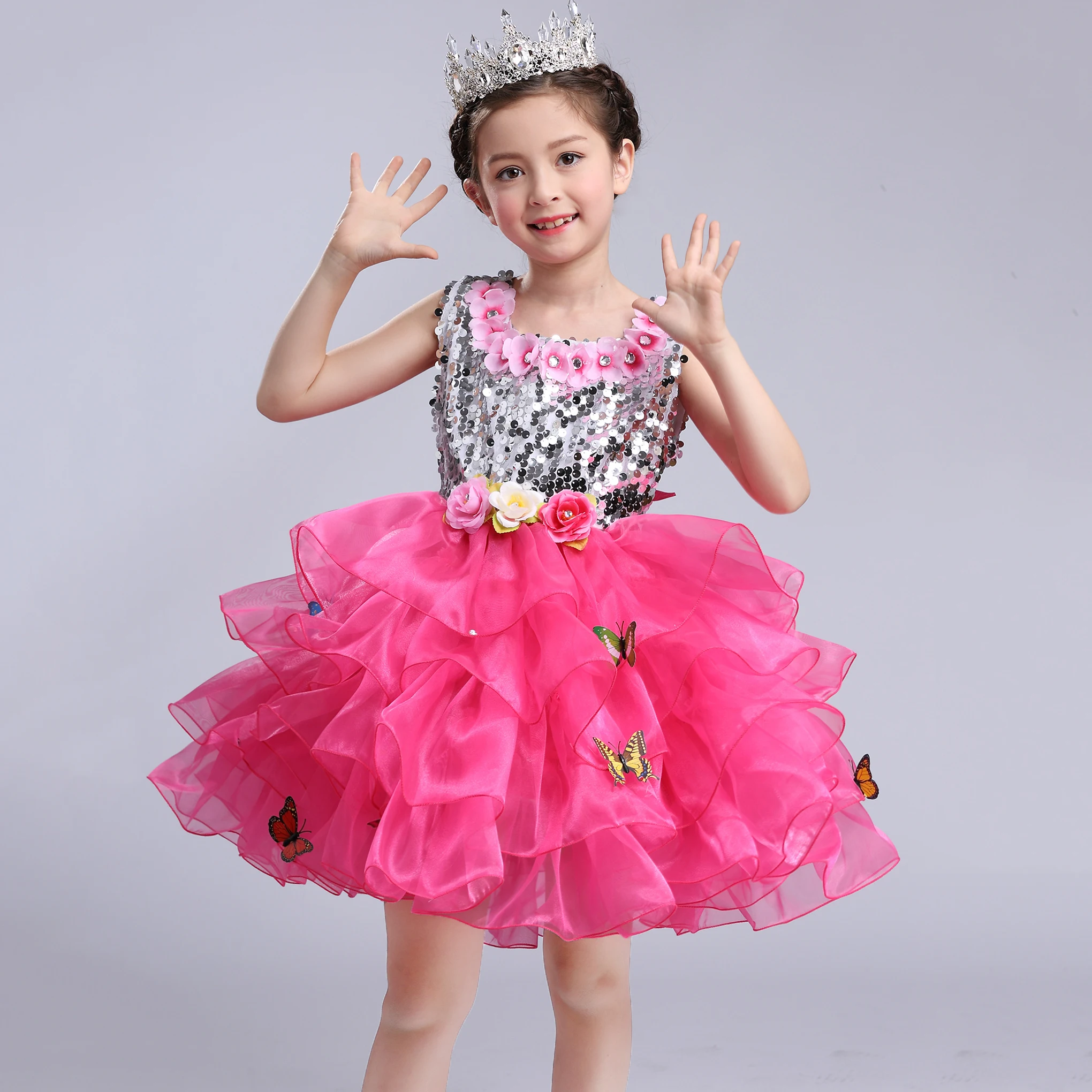 Летнее Детское платье для конкурса роскошное платье принцессы на свадьбу, ярко-розовые 3D с цветочным принтом вечерние платья для девочек для детей от 3 до для детей 12 лет детская одежда - Цвет: B1