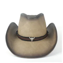 Ретро унисекс кожа Западная ковбойская шляпа для джентльмена Федора сомбреро папа шляпа