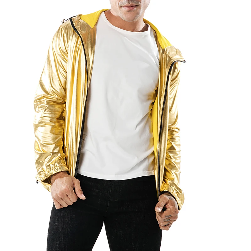 Новая весенняя мужская куртка блестящая куртка модная Серебряная Золотая куртка пальто ветровка Хип-хоп однотонные мужские Jeackets