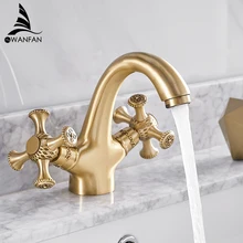 Basin Faucets Retro Bathroom Sink Mixer Deck Mounted Single Handle Single Hole Bathroom Faucet Brass Hot and Cold Tap WF-855722 zgrk deck mounted antique brass faucet single hole dual handle bathroom faucets basin mixer tap