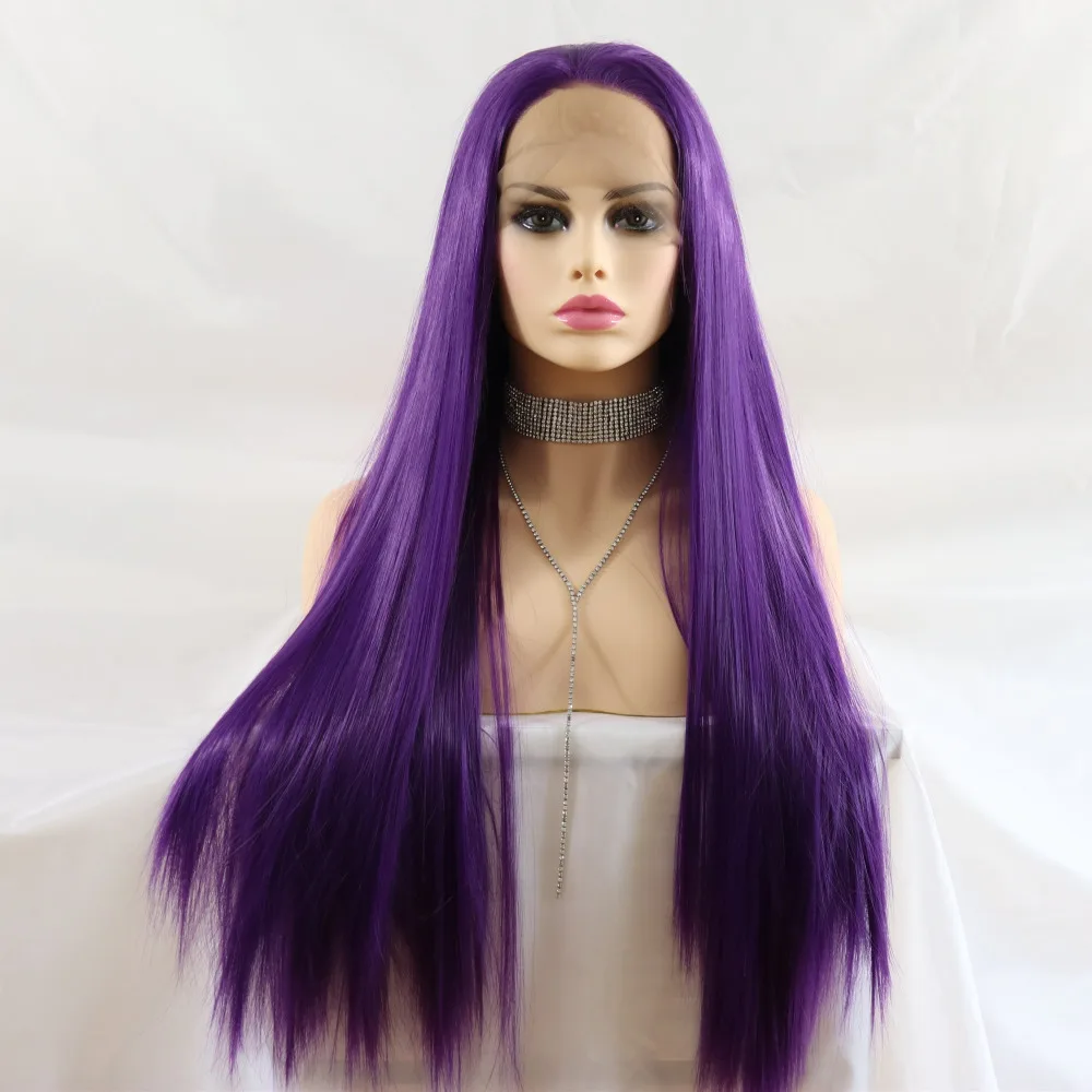 

Marquesha Realistic Looking Purple Straight Heat Resistant Fiber Synthetic Lace Front Wigs For Women