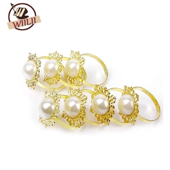 

WIILII 100 Pcs Gold Diamond Gem Napkin Ring Serviette Holder Wedding Party Decor Craft New Round Metal Ring Set of Rhinestone