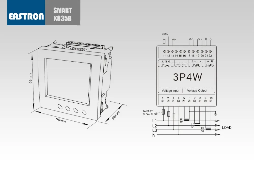 Smart X835B, трехфазный многофункциональный измеритель мощности, панель с портом RS485