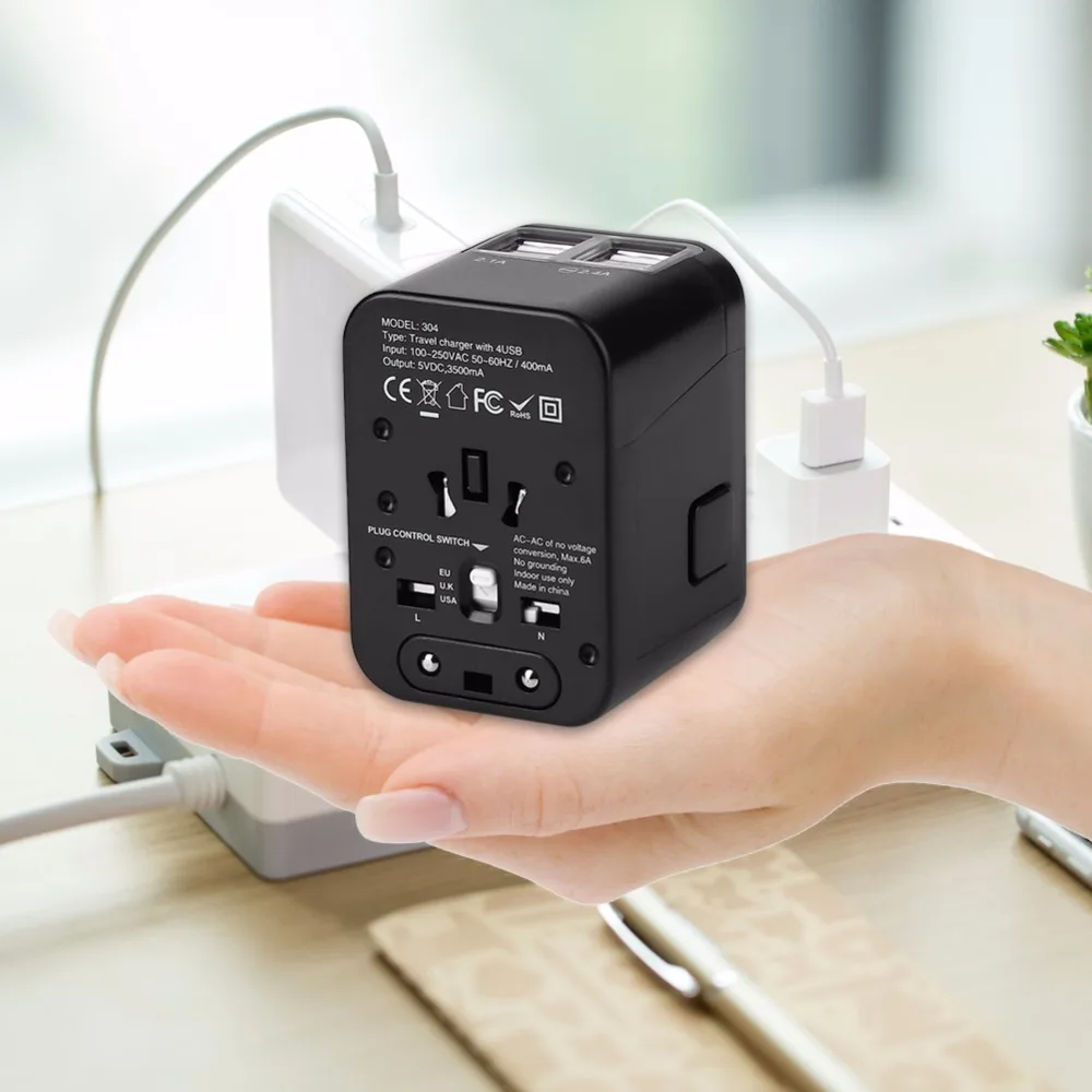 All In One Universal Plug Adapter Travel Charger Electric All In One Universal Plug Adapter Travel Charger Electric Plugs Sockets Converter For Us Uk Eu Au With 4 Usb