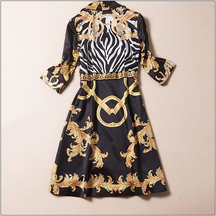 Ziwwshaoyu, летнее дизайнерское платье для женщин, отложной воротник, рукав 3/4, Королевский барочный принт, винтажное платье размера плюс 2XL