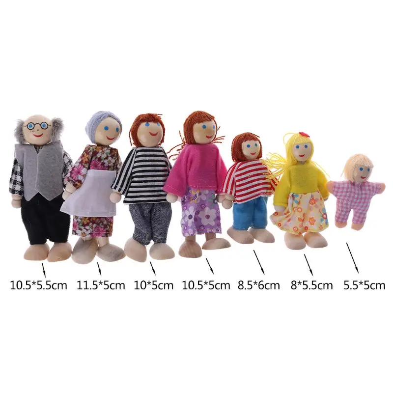 7 шт./компл. Happy House Семейные куклы деревянные фигурки персонажи одетые дети обувь для девочек милые дети делая вид кукла игрушечные лошадки