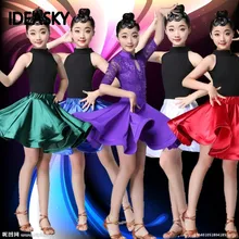 Сексуальное Кружевное бальное платье для латинских танцев Современная танцевальное платье для девочек соревнование для детей с длинными рукавами детская танцевальная одежда для сальсы танго