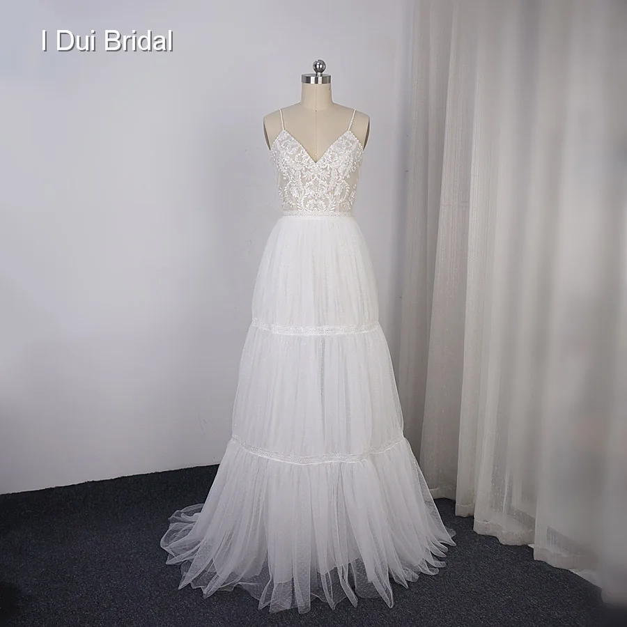 Boho Wedding Dress A Line Dot Tulle Lace Appliqued Spaghetti Strap Bridal Gown New Style | Свадьбы и торжества