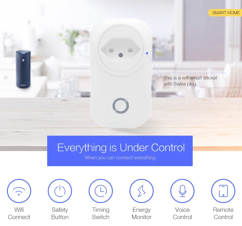 Умная швейцарская вилка 16A Switzerland Wifi розетка Голосовое управление работает с Google Home Alexa IFTTT Tuya Smart life APP