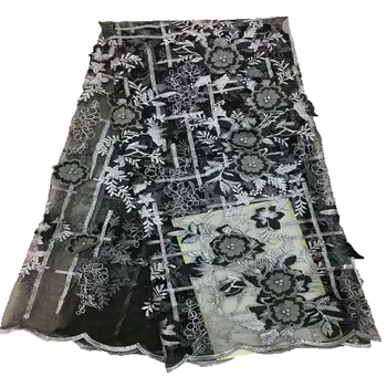 

2018 High Quality 3D Flowers Lace Nigerian Lace Fabrics For Wedding Hot sale Beaded Lace Fabric A416-2