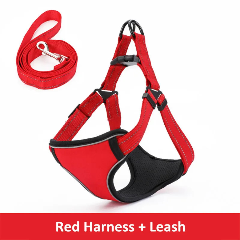 Светоотражающий Поводок для собак дышащая сетка мягкая шлейка для собаки жилет мягкая Регулируемая шлейка с поводком - Цвет: red harness lead