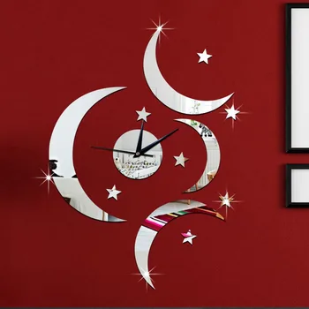 

Diy decorative Moon shape mirror wall clock stickers for bedroom living room deco 3d stereoscopic wall stickers reloj de pared