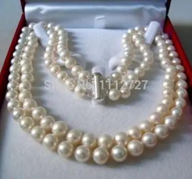 

lady's women's silver jewelry 2 Rows 8-9MM WHITE AKOYA SALTWATER PEARL NECKLACE 17-18" beads jewelry making Natural Stone