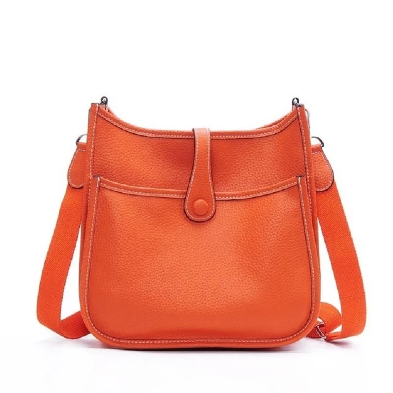 

Luxury Brand Lady Purse Solid Shoulder Bag Genuine Leather H Hole Fashion Trend Bolsas Handbag Woman Small Bucket Bag