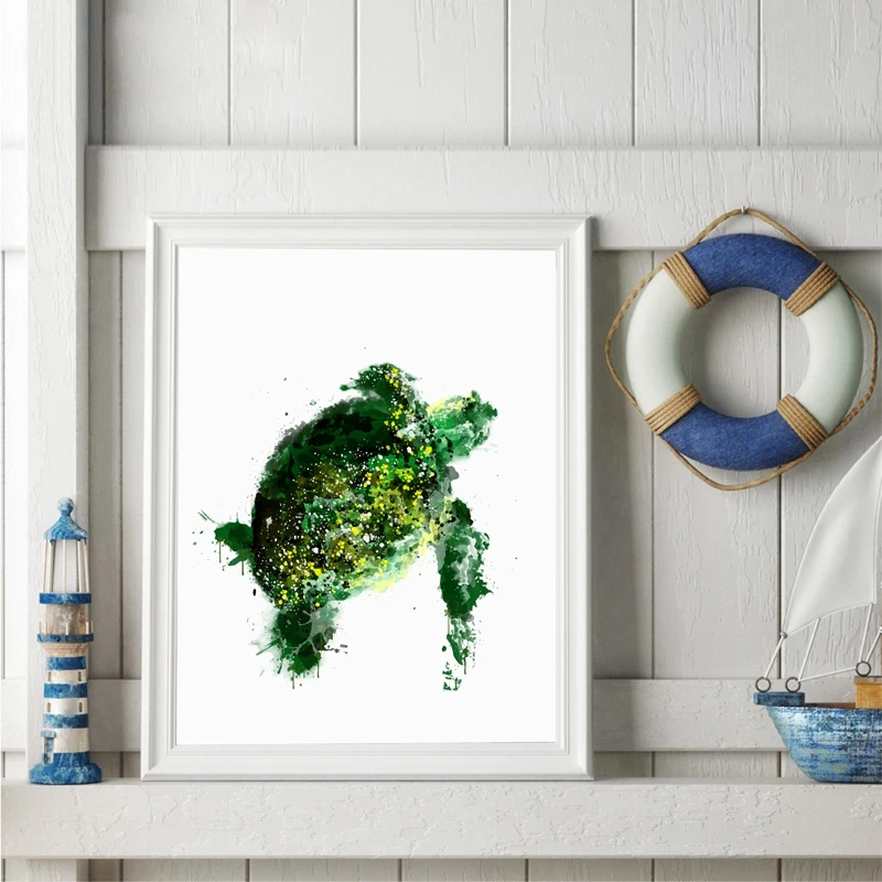 

Abstract Sea Turtle Print Pictures , Watercolor Ocean Turtle Poster Canvas Art Poster Home Bathroom Wall Decoration