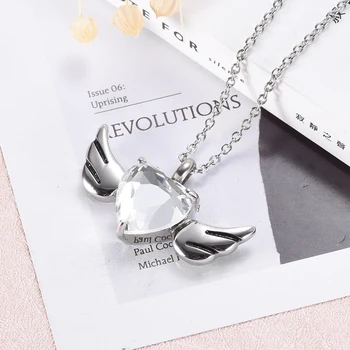 

Stainless steel Cremation urn Necklace Crystal Birthstone Memorial Ashes Holder Keepsake Heart urn Locket Angel wings Ashes