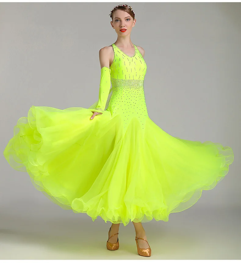Сексуальное современное платье Бальные Танцевальные Костюмы флуоресцентные цветные танцевальные костюмы для леди 6 цветов