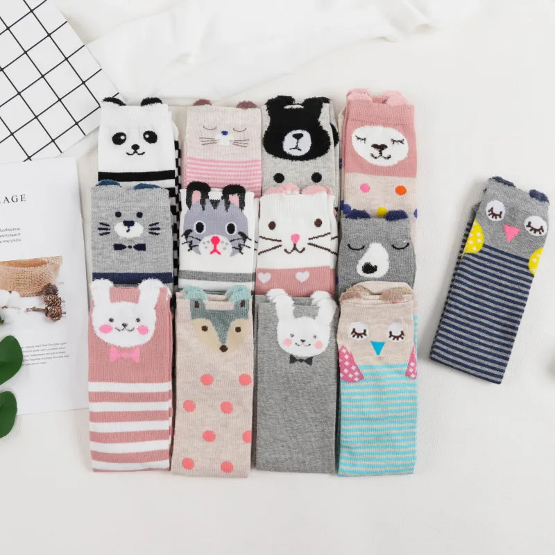 

2019 Cartoon Cute Kids Socks Bear Animal Baby Cotton Socks Knee High Long LegWarmers Cute Socks Boy Girl Children socks 3-12 Y