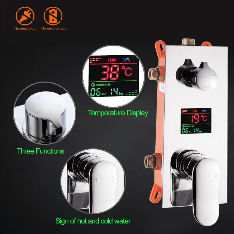 Bathroom Faucet Bathroom Shower Faucet Set Thermostatic Mixing Valve Becola Black Design Concealed Showers Valve LED Temperature Digital Display Chrome Shower Mixing Valve Faucet