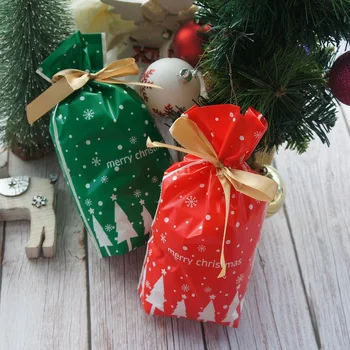 

23.5*14.5cm 50pcs Red Green Christmas Tree Design Bag Cookie Snacks Chocolate Party Gift Plastic Packaging Bags