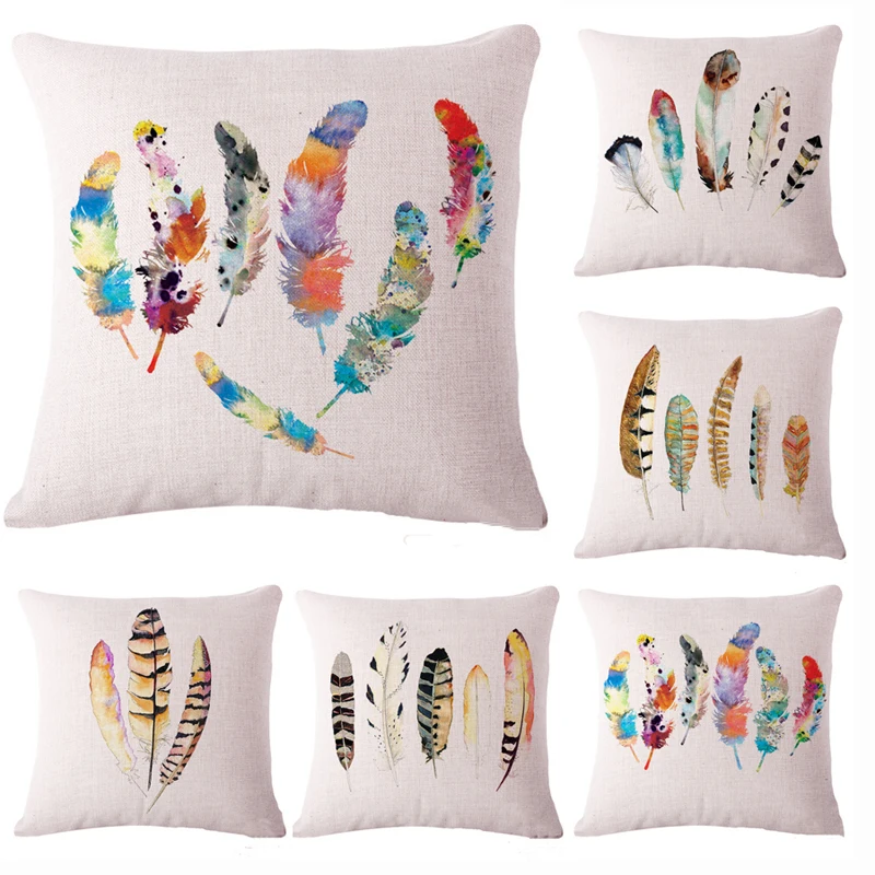 Buy Colorful Feathers Cotton linen Back Waist Cushion