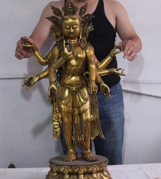 

40 Chinese HandMade Bronze Copper Gild Statue Eight-arm Guan yin Kwan-yin Buddha