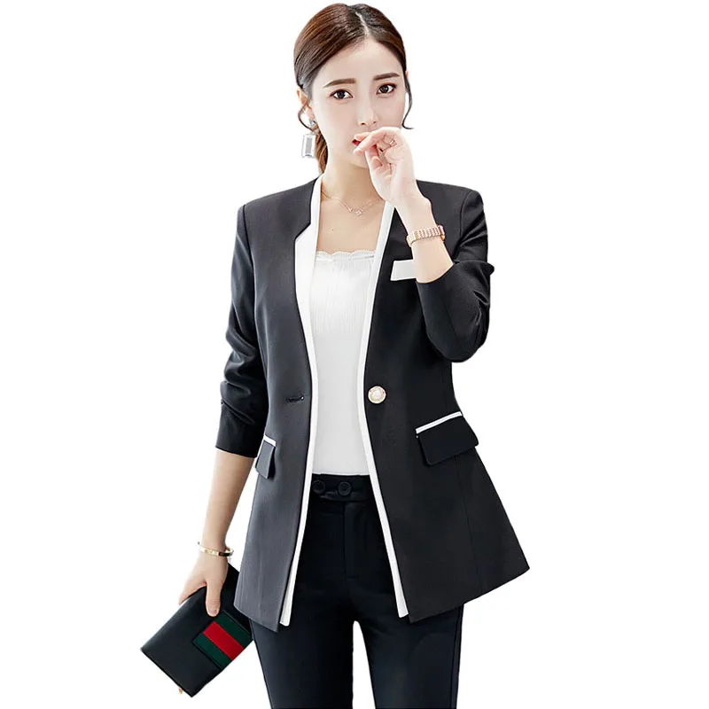 One Button Business Slim Blazers Women Autumn Blazers Black White Blazers and Jackets Work