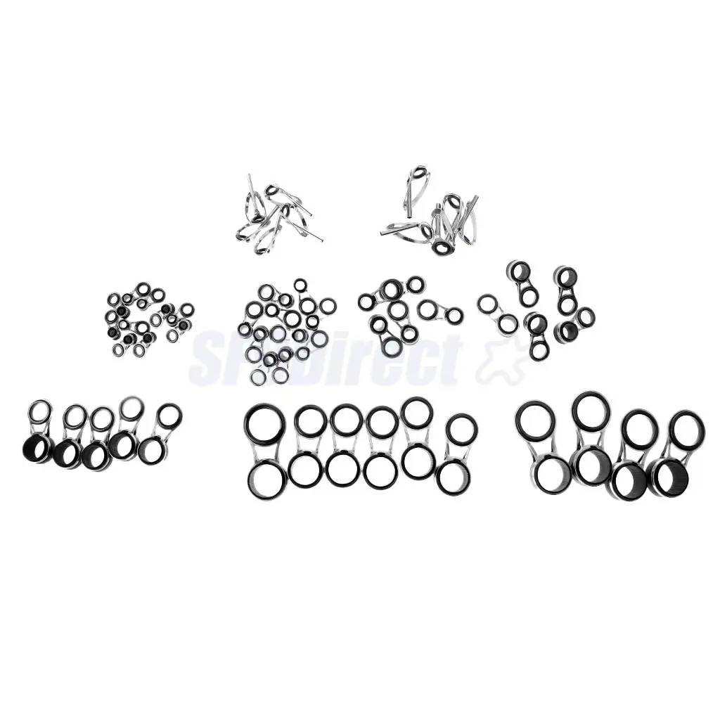 55Pcs/box Stainless Steel Fishing Rod Guides Rod Repair Kit DIY Eye Rings, Mixed 9 Sizes
